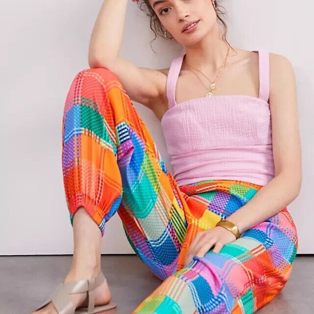 FARM Rio Rainbow Plaid Joggers in Orange, Pink, Blue & Green